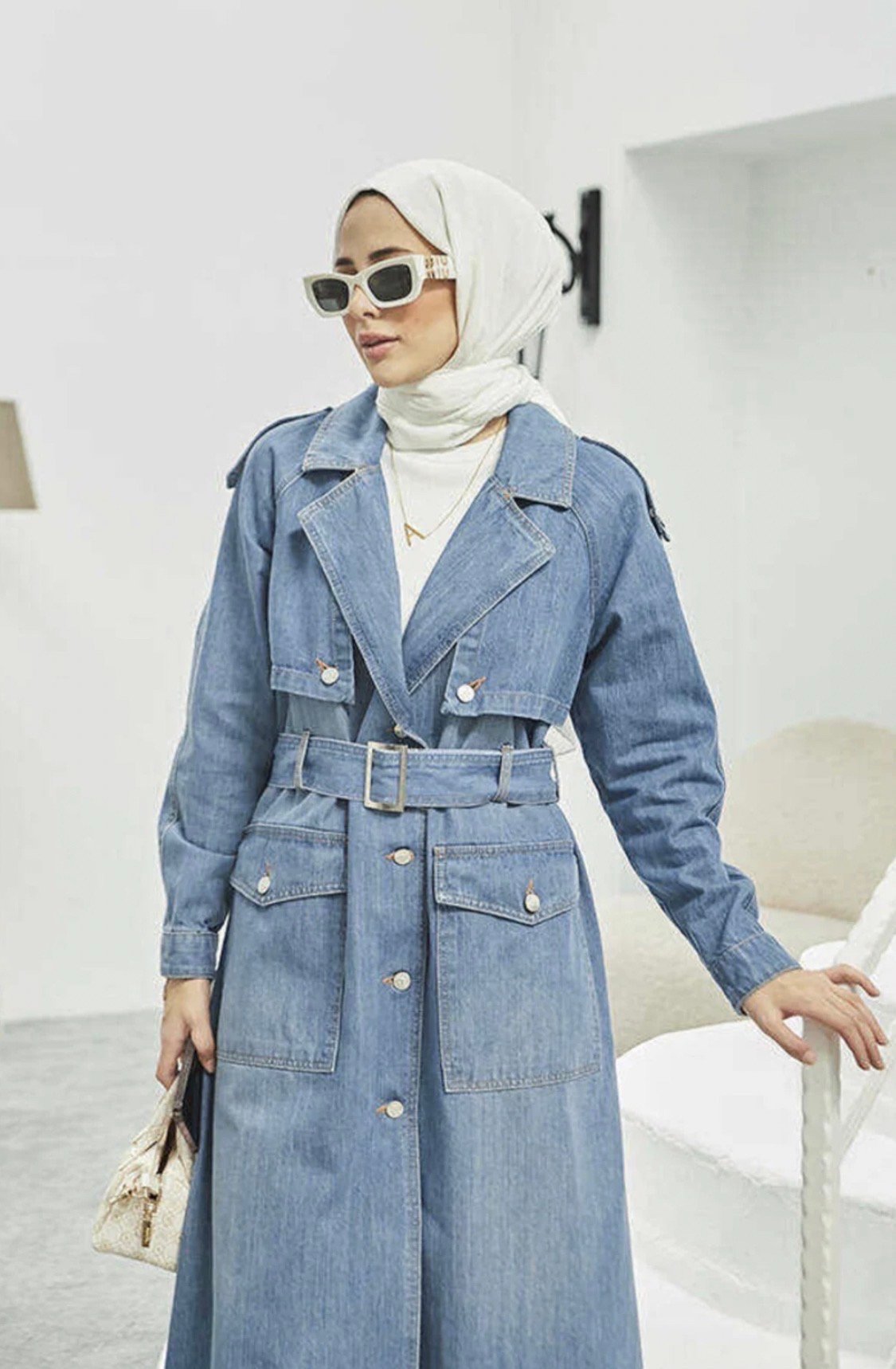 معطف ترانشكوت جينز أزرق